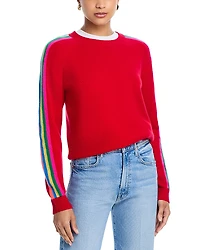 Aqua 100% Cashmere Rainbow Athletic Stripe Sweater - Exclusive