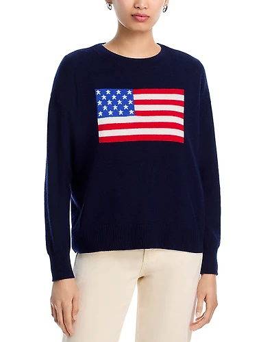 Aqua 100% Cashmere Flag Crewneck Sweater - Exclusive