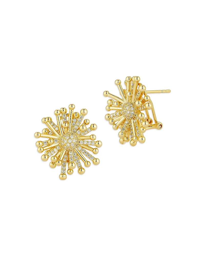 Aqua 14K Gold Plated Pave Starburst Statement Stud Earrings - Exclusive