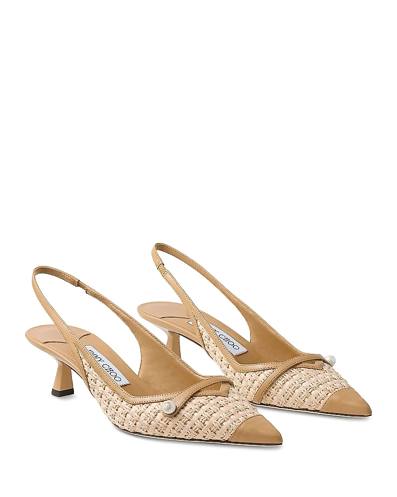 Jimmy Choo Women's Amita 45 Raffia Slingback Pumps
