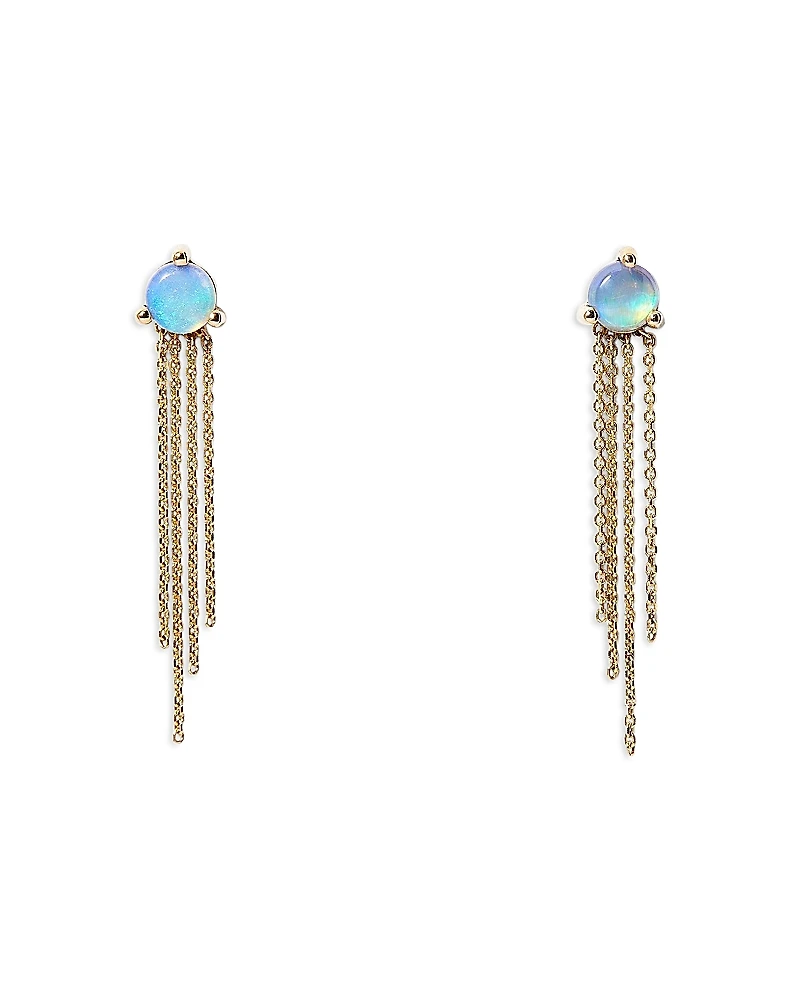 Wwake 14K Yellow Gold Haze Opal & Chain Fringe Drop Earrings