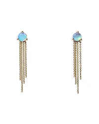 Wwake 14K Yellow Gold Haze Opal & Chain Fringe Drop Earrings