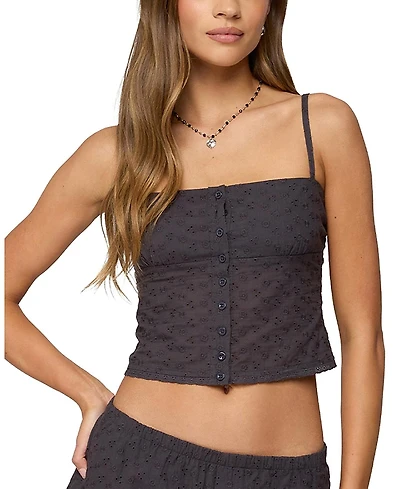 Edikted Shaya Button Up Eyelet Tank Top