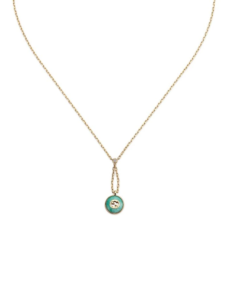 18K Yellow Gold Diamond & Amazonite Interlocking Necklace, 16.5"
