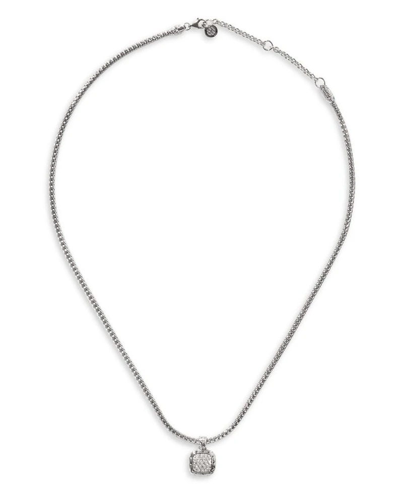 Sterling Silver Diamond Pavé Carved Chain Necklace, 16-18"