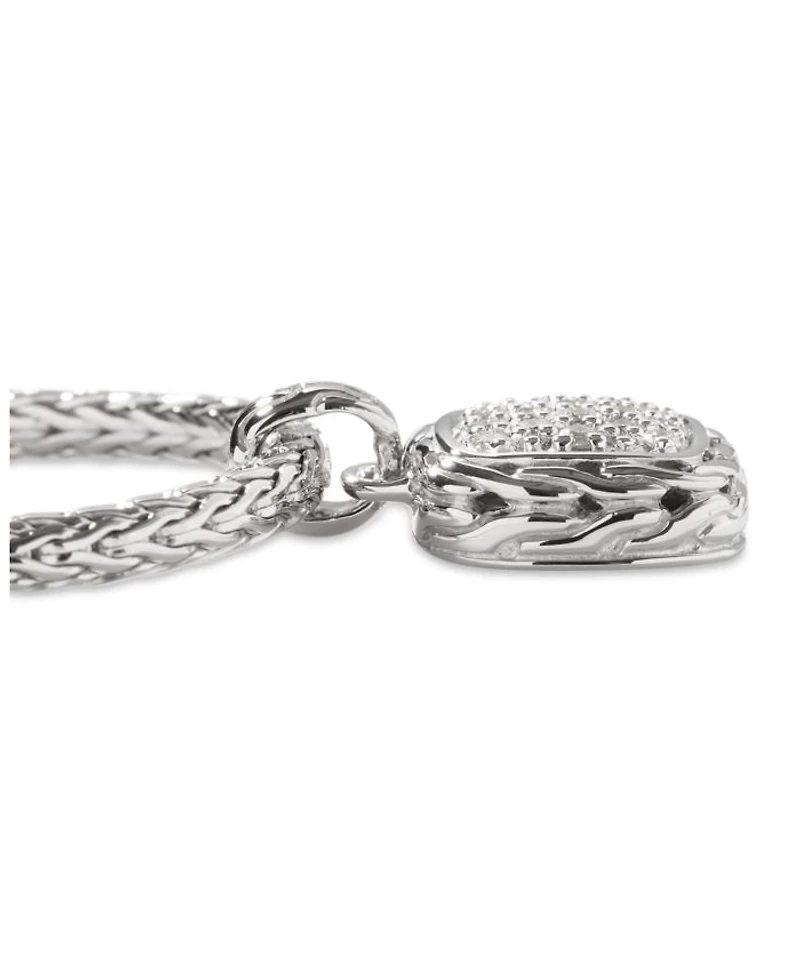 Sterling Silver Diamond Pavé Carved Chain Necklace, 16-18"