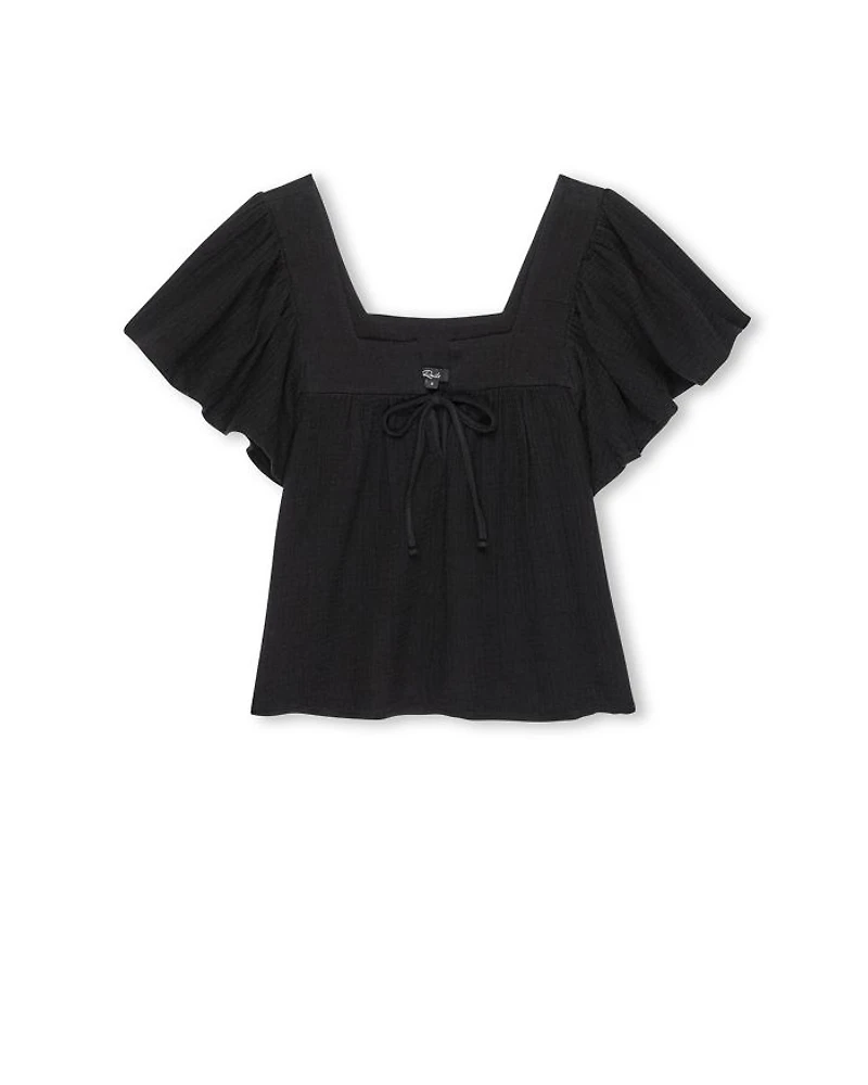 Casie Split Neck Flutter Sleeve Top