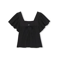 Casie Split Neck Flutter Sleeve Top