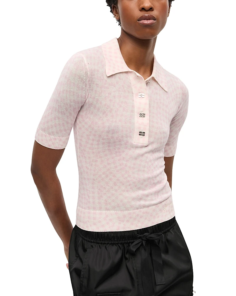 Ganni Sheer Printed Polo Shirt