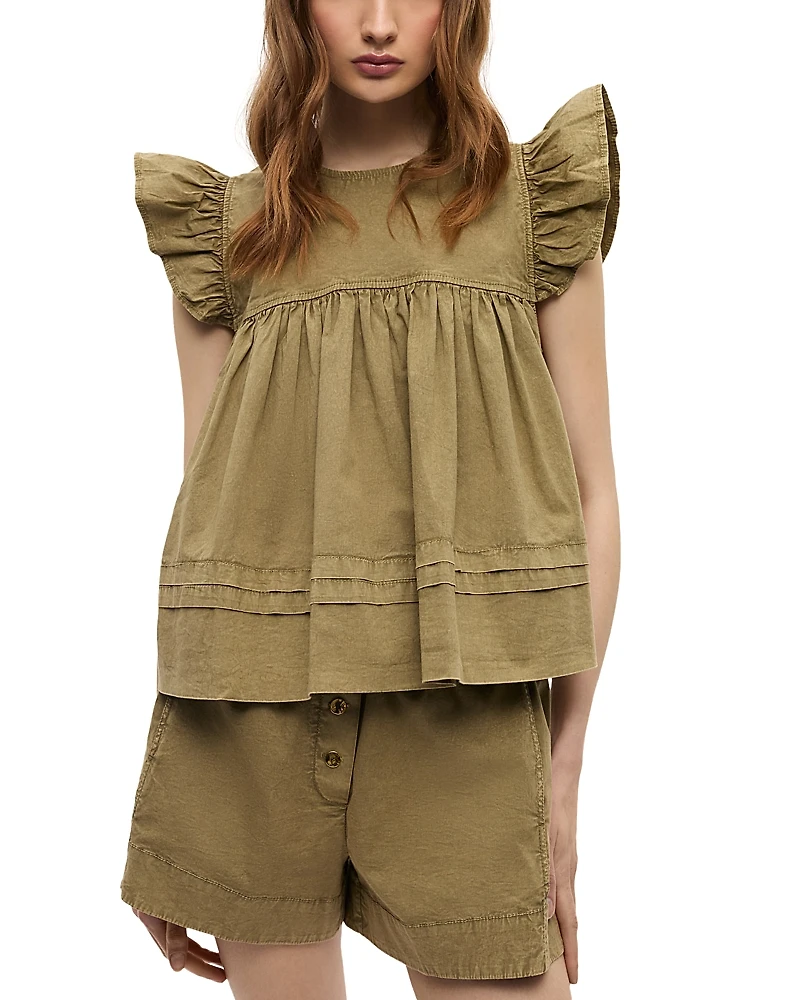 Ganni Frill Sleeve Cotton Top