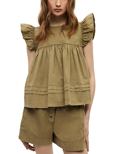 Ganni Frill Sleeve Cotton Top