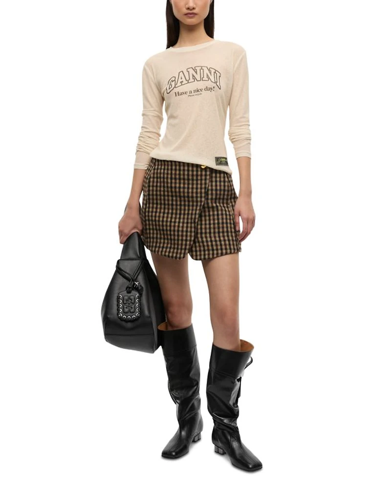 Printed Marled Mesh Long Sleeve Top