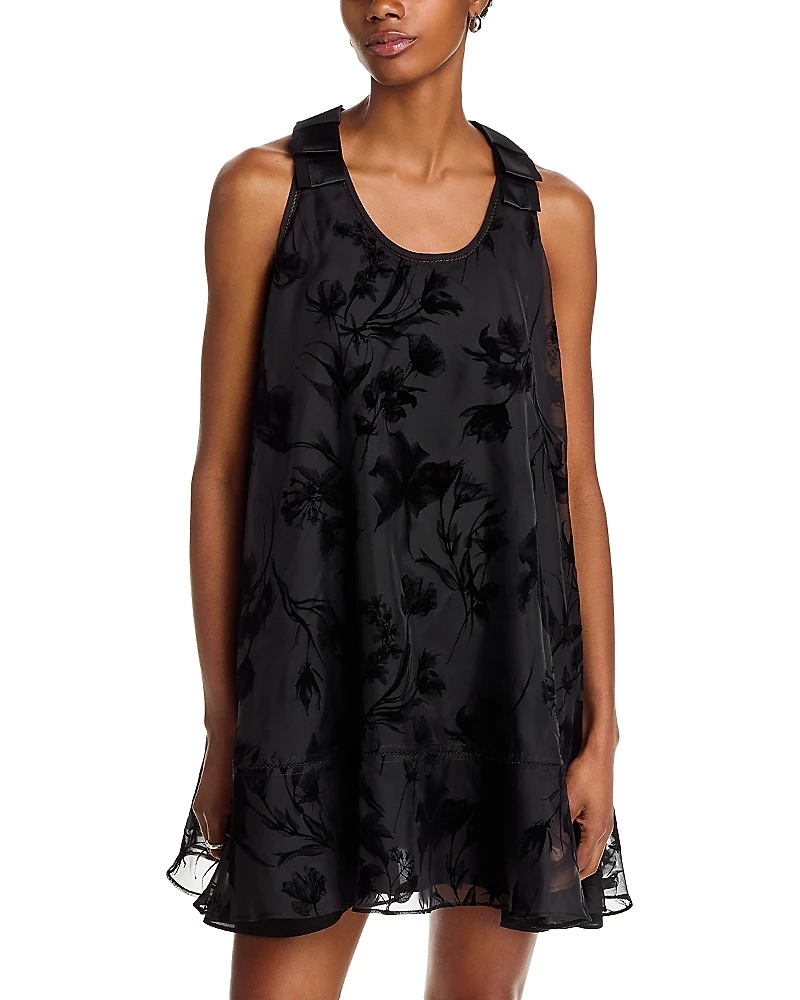3.1 Phillip Lim Flocked Organza Sleeveless Trapeze Dress