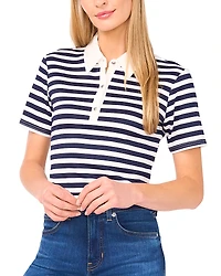 CeCe Short Sleeved Striped Polo Top