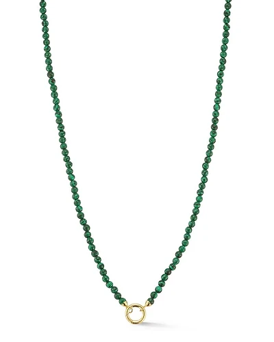 14 Yellow Gold Malachite Beaded Clip Bale Pendant Necklace, 17"