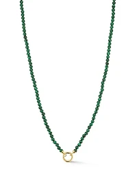 14 Yellow Gold Malachite Beaded Clip Bale Pendant Necklace, 17"