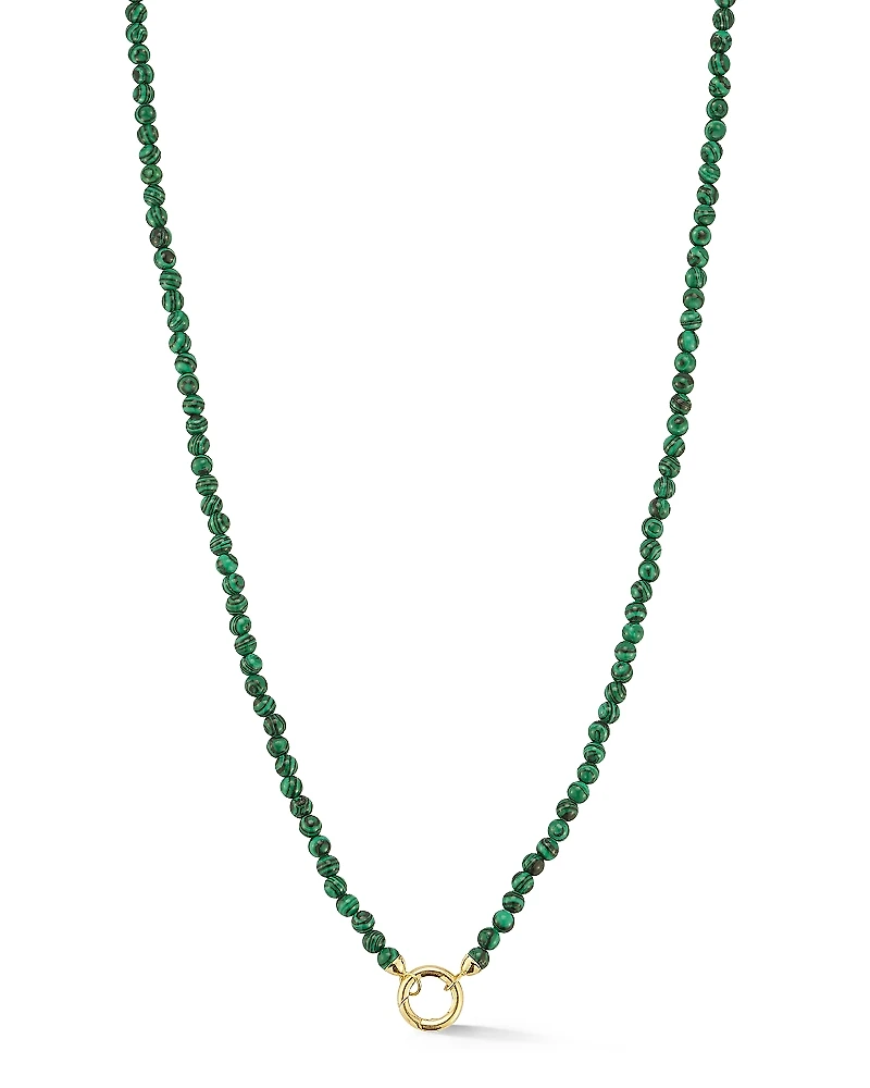 Moon & Meadow 14 Yellow Gold Malachite Beaded Clip Bale Pendant Necklace, 17