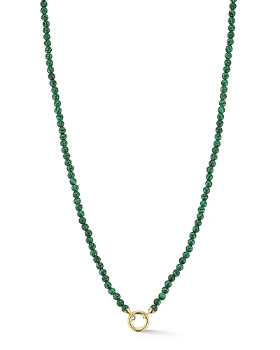 Moon & Meadow 14 Yellow Gold Malachite Beaded Clip Bale Pendant Necklace, 17