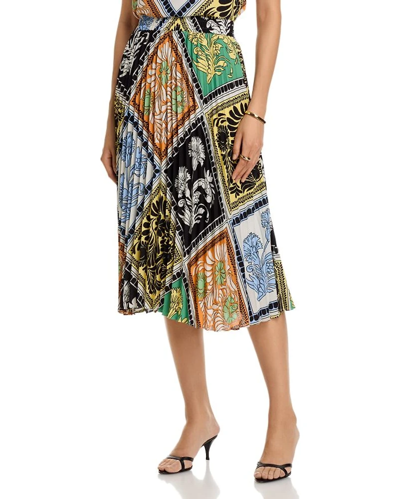 Pull On Pleated Printed Skirt