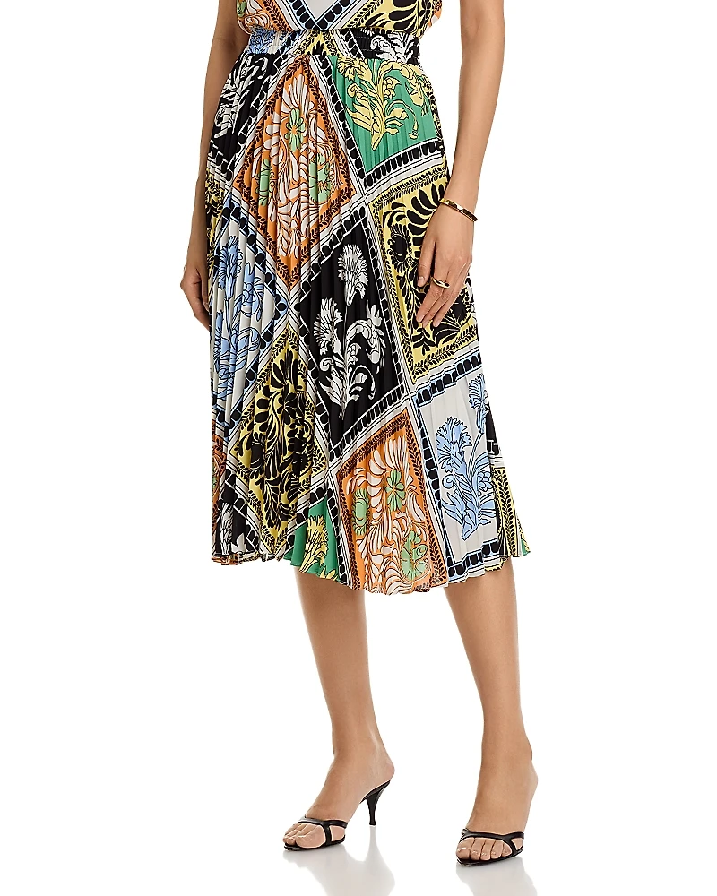 T Tahari Pull On Pleated Printed Skirt