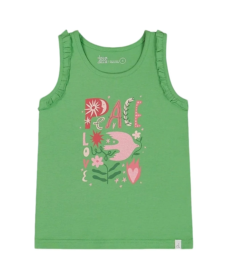 Deux par Deux Girls' Organic Cotton with Frills Flowers Tank Top - Big Kid