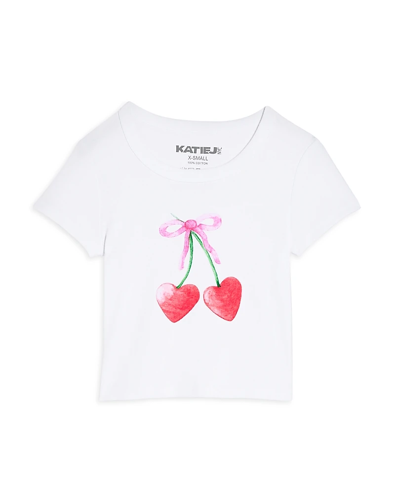 KatieJnyc Girls' Cherry Bow Graphic Tee - Big Kid
