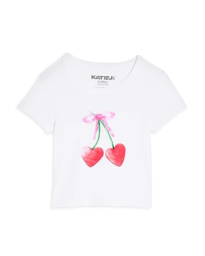 KatieJnyc Girls' Cherry Bow Graphic Tee - Big Kid
