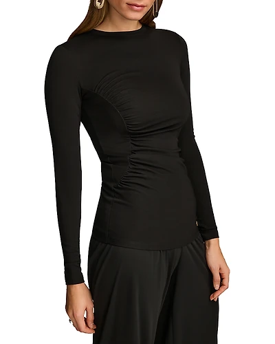 Donna Karan Long Sleeve Gathered Stretch Crepe Tee