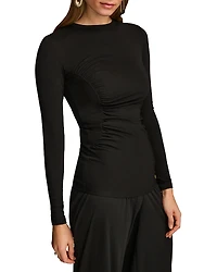 Donna Karan Long Sleeve Gathered Stretch Crepe Tee