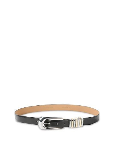 Ettika Women's Metal Core Black Leather Belt