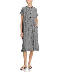 Eileen Fisher Puckered Linen Mandarin Collar Dress