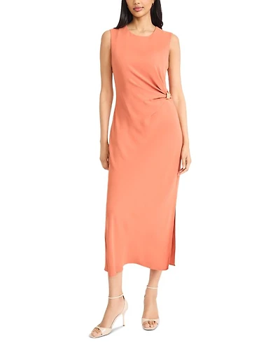 Sleeveless Ruched Waist Midi Dress