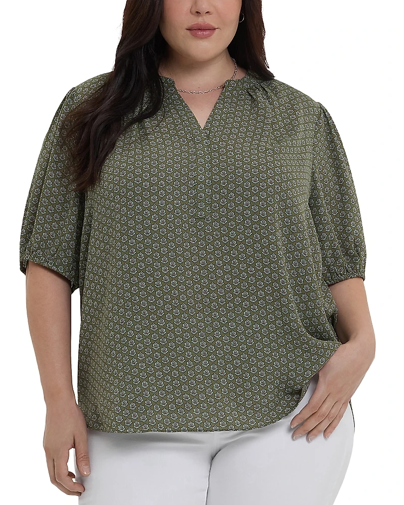 Nydj Plus Short Puff Sleeve Popover Top