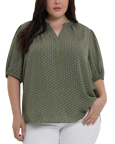 Nydj Plus Short Puff Sleeve Popover Top