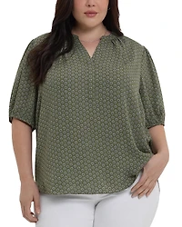 Nydj Plus Short Puff Sleeve Popover Top