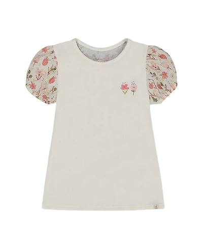 Deux par Deux Girls' Bi-Material Organic Cotton Top with Puff Sleeve - Big Kid