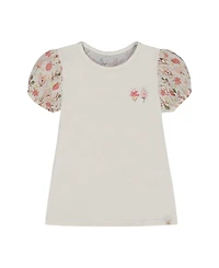Deux par Deux Girls' Bi-Material Organic Cotton Top with Puff Sleeve - Big Kid