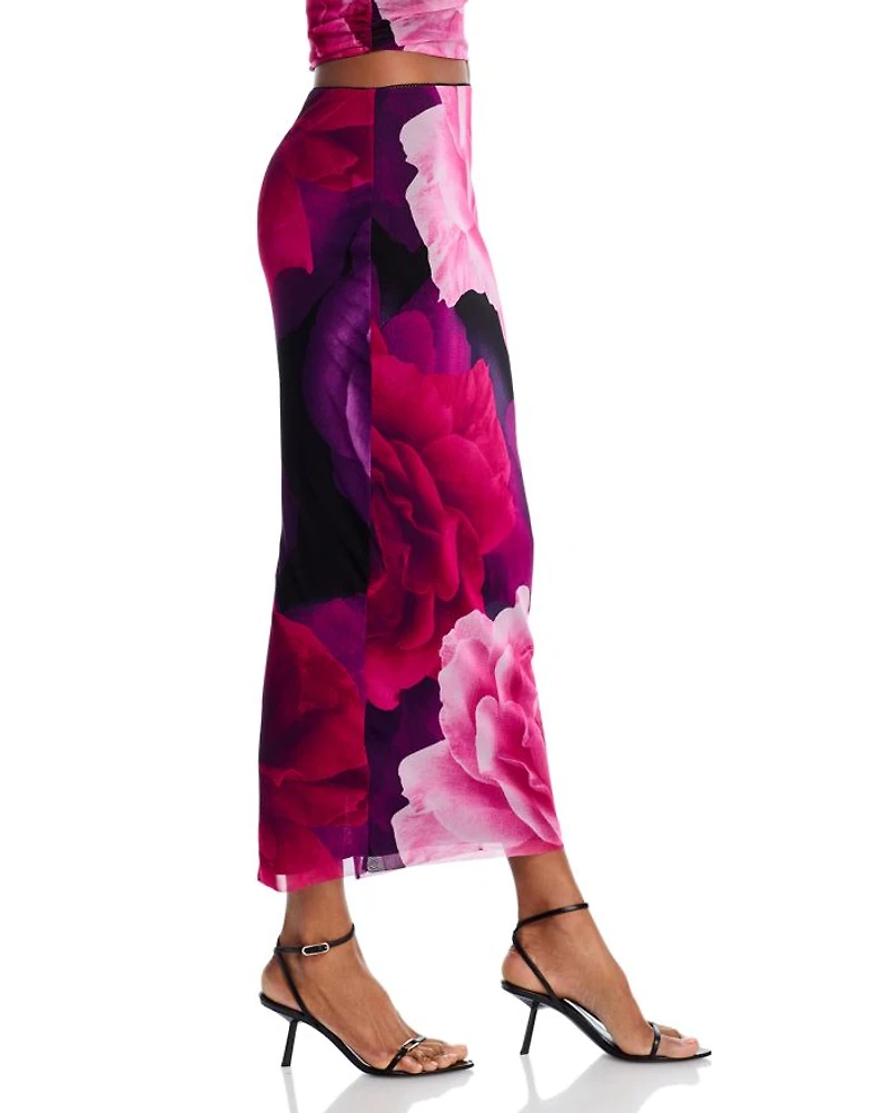 Floral Mesh Midi Skirt - Exclusive