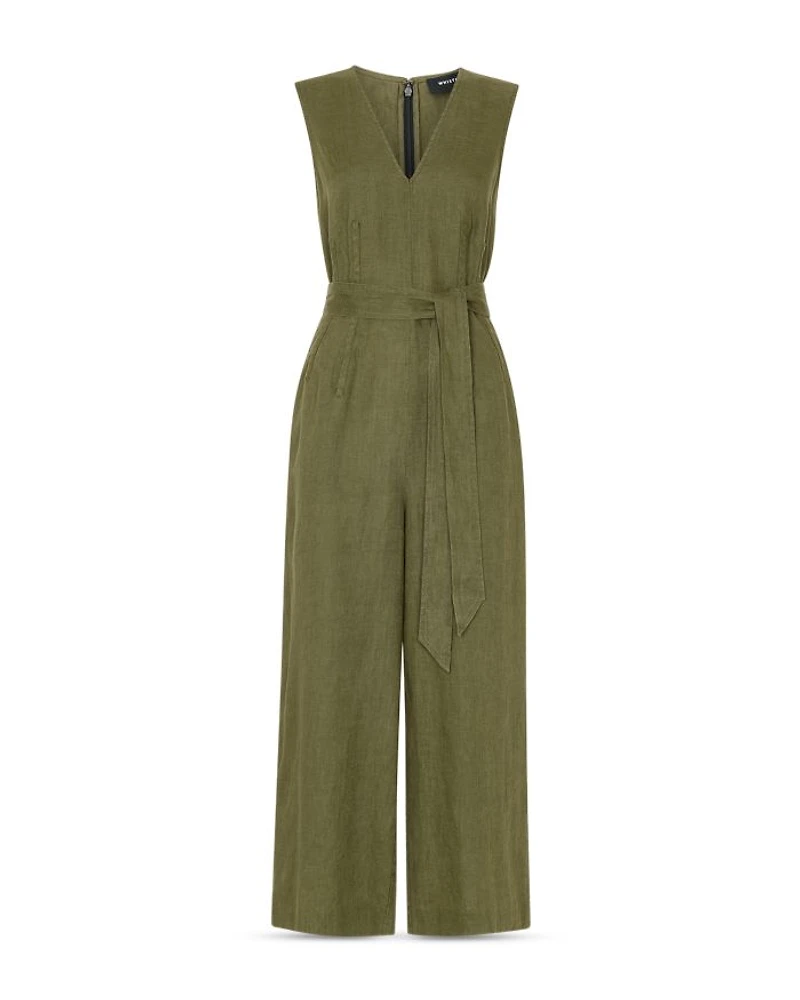 Belted Seamed Linen Jumpsuit