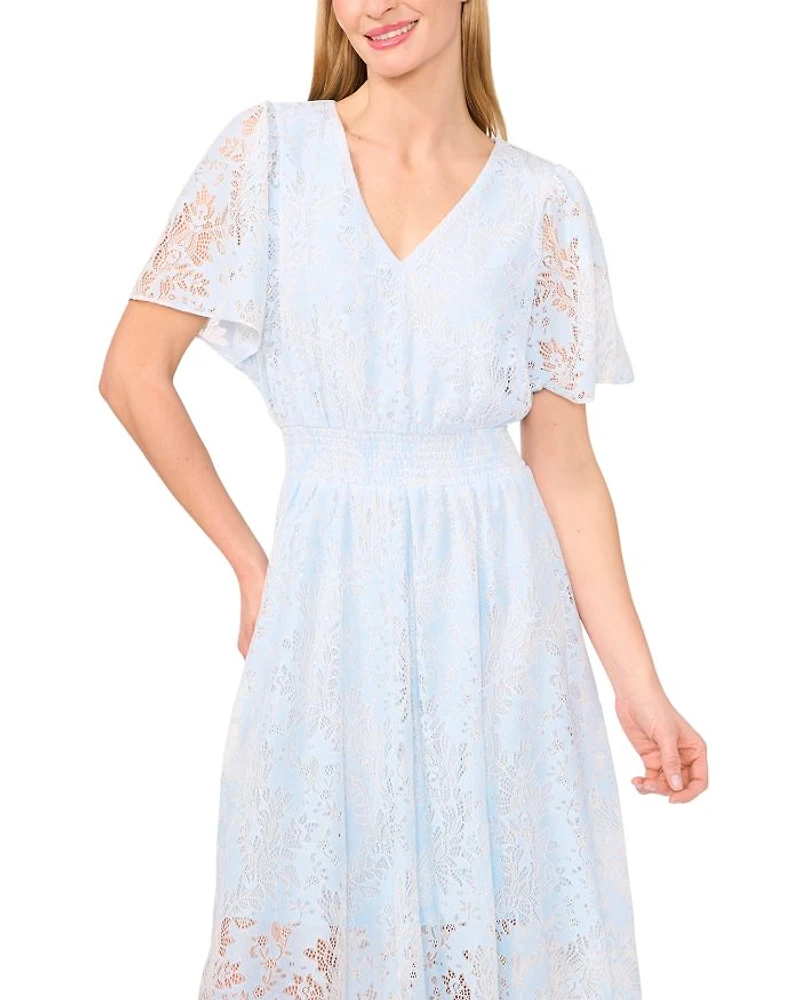 Smocked Waist Flutter Sleeve Dress