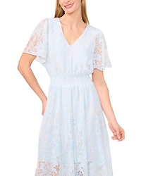 Smocked Waist Flutter Sleeve Dress