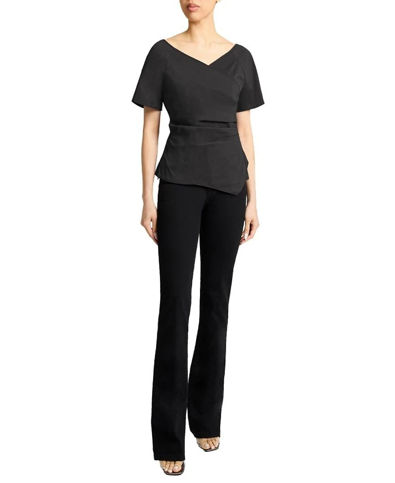 MURPHY Short Sleeve Wrap Top with Asymmetric Tucked Closure Stretch Cotton Blend