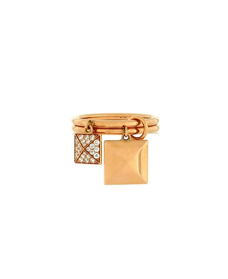 Pre-Owned Hermes Clou d'H Two Charm Ring 18K Rose Gold and Diamonds