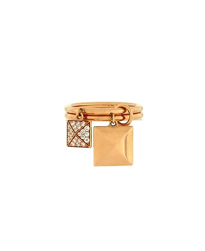 Pre-Owned Hermes Clou d'H Two Charm Ring 18K Rose Gold and Diamonds
