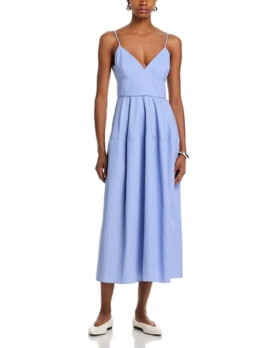 Basque Stripe Midi Dress
