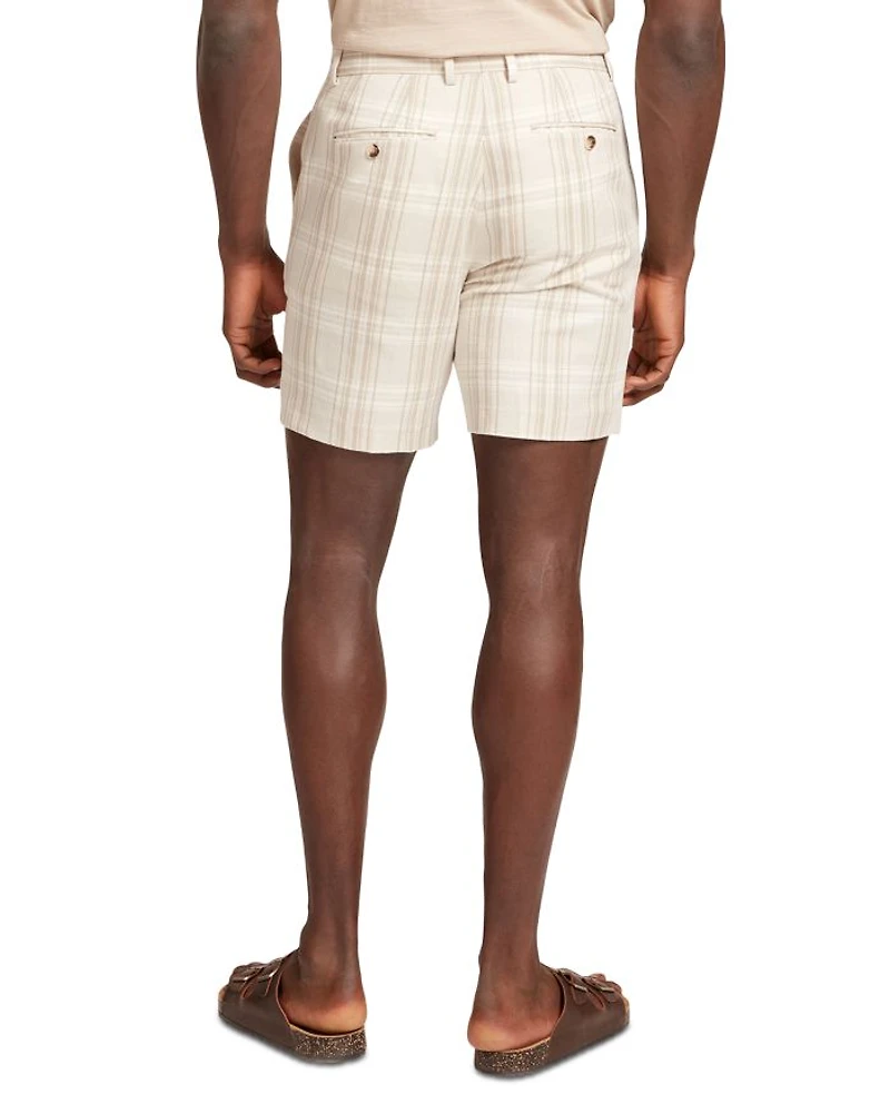 Arrigos Checked Cotton & Linen Straight Leg 7.5" Shorts