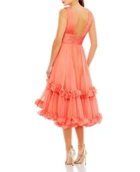 Sleeveless Deep V Neck Ruffle Tiered Chiffon Dress