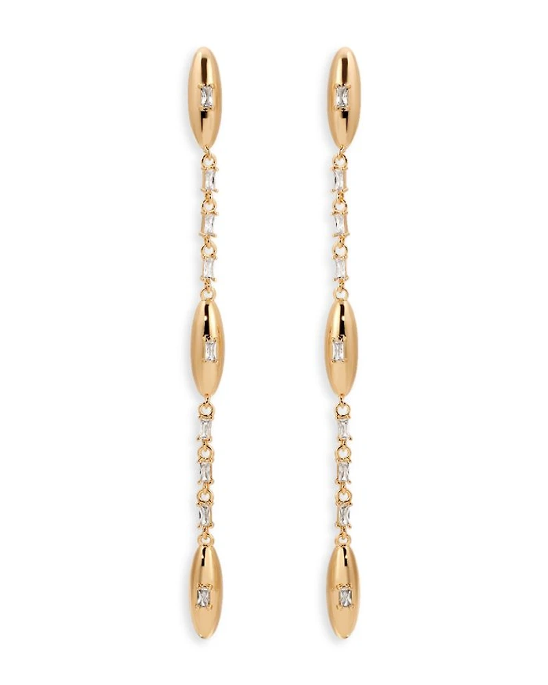 Baguette Cubic Zirconia Oval Dome Linear Drop Earrings