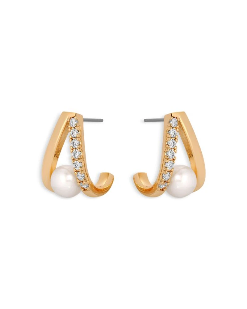 Pavé & Cultured Freshwater Pearl Split J Hoop Earrings