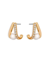 Pavé & Cultured Freshwater Pearl Split J Hoop Earrings